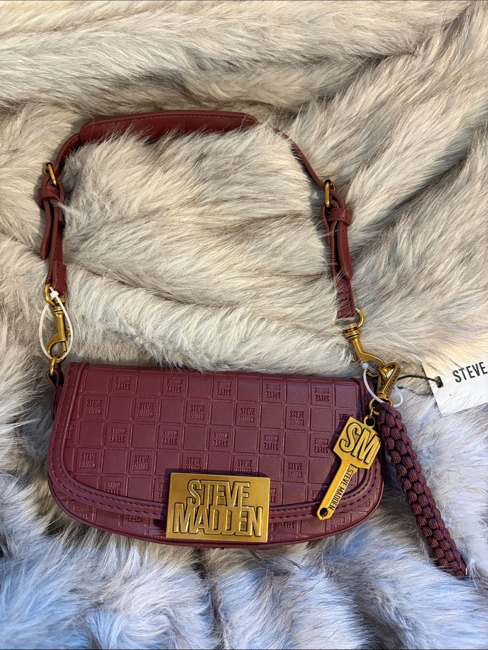 Steve Madden Wine Mini Shoulder Bag with Gold Hardware